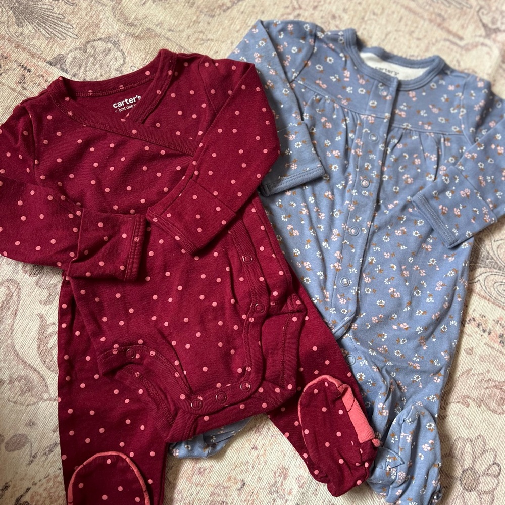 Carter's Burgundy and Blue Baby Sleepers